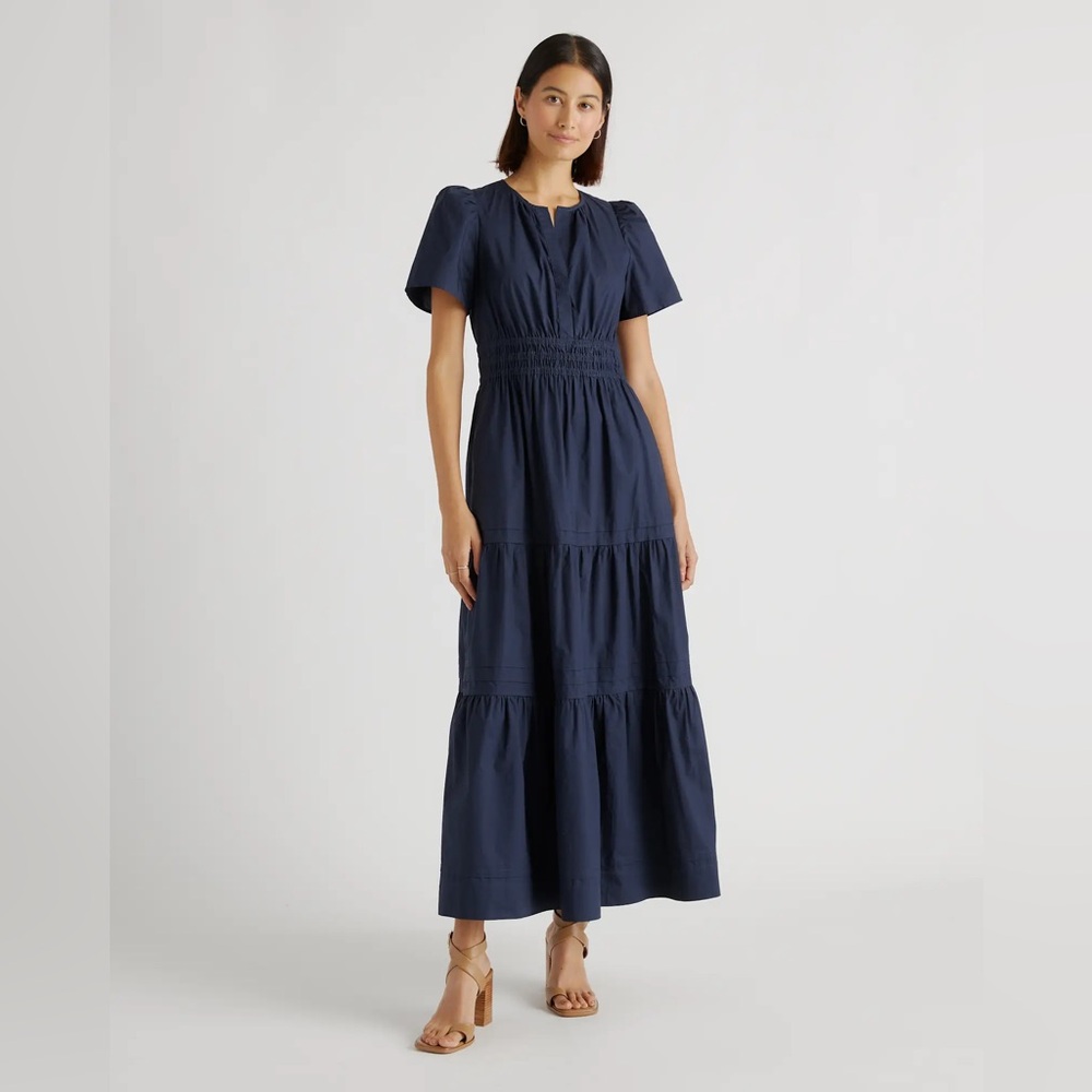 NEW Quince 100% Organic Cotton Poplin Tiered V-Neck Short Sleeve Maxi Dress sz S - Picture 2 of 13